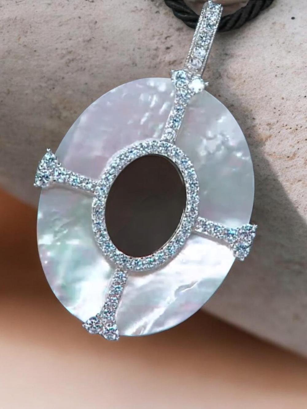 Judith Ripka Iridescent Mother-of-Pearl Enhancer Necklace with Sparkling Accents